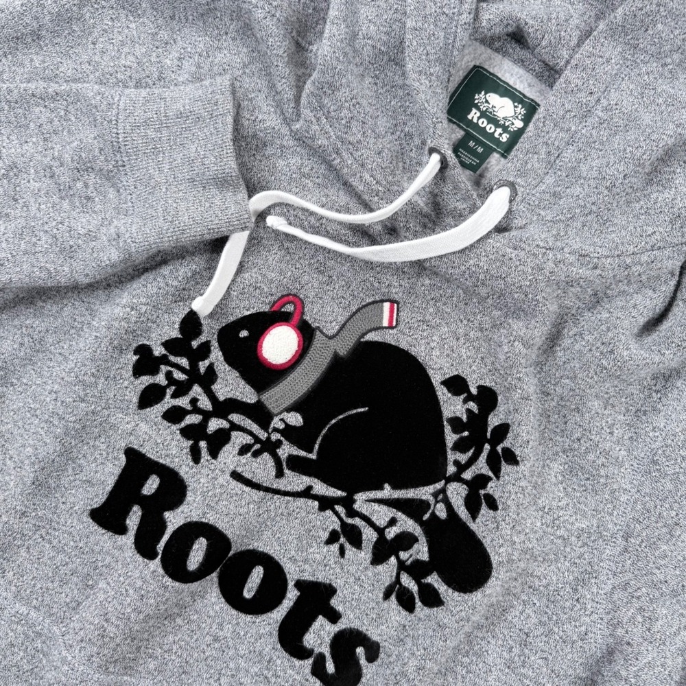 Roots Sweatshirt Mens‎ Medium Gray Winter Kanga Hoodie Original Cooper Beaver